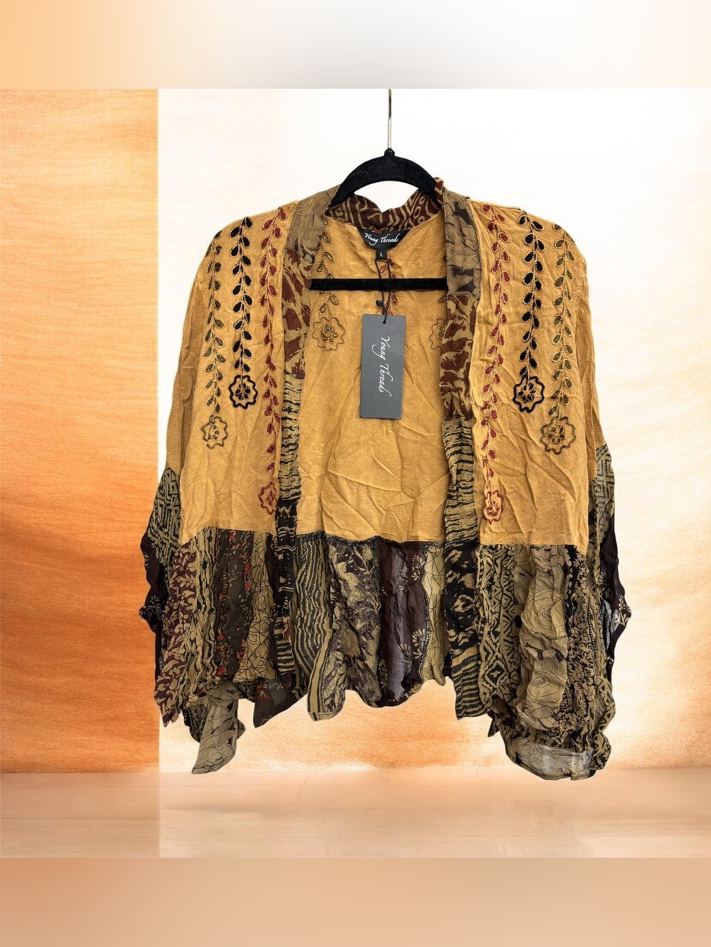 Mustard Yellow Embroidered Boho Kimono
